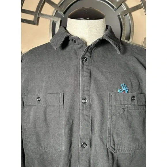 Santa Cruz Skateboard Longsleeve Button Up Shirt Screaming Hand‎ Utility Black - Picture 2 of 16
